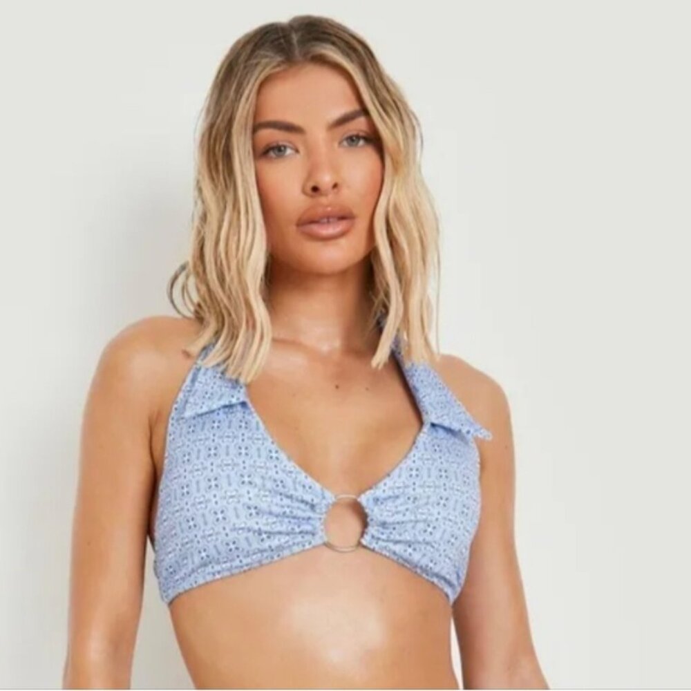 Boohoo Pinup Retro Style Collared Halter Top
